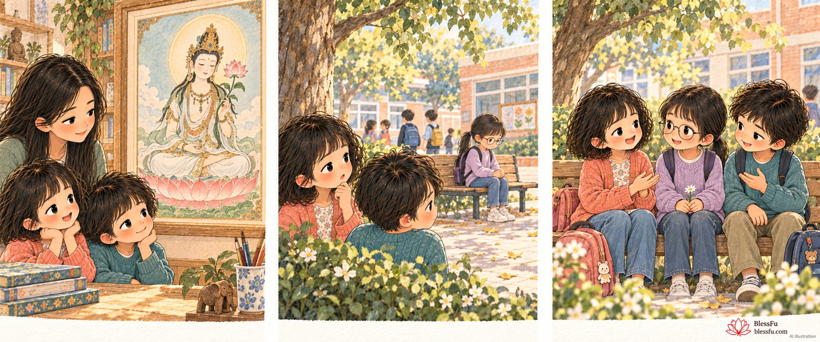 观音：先听见，再关心 · 课程故事插画