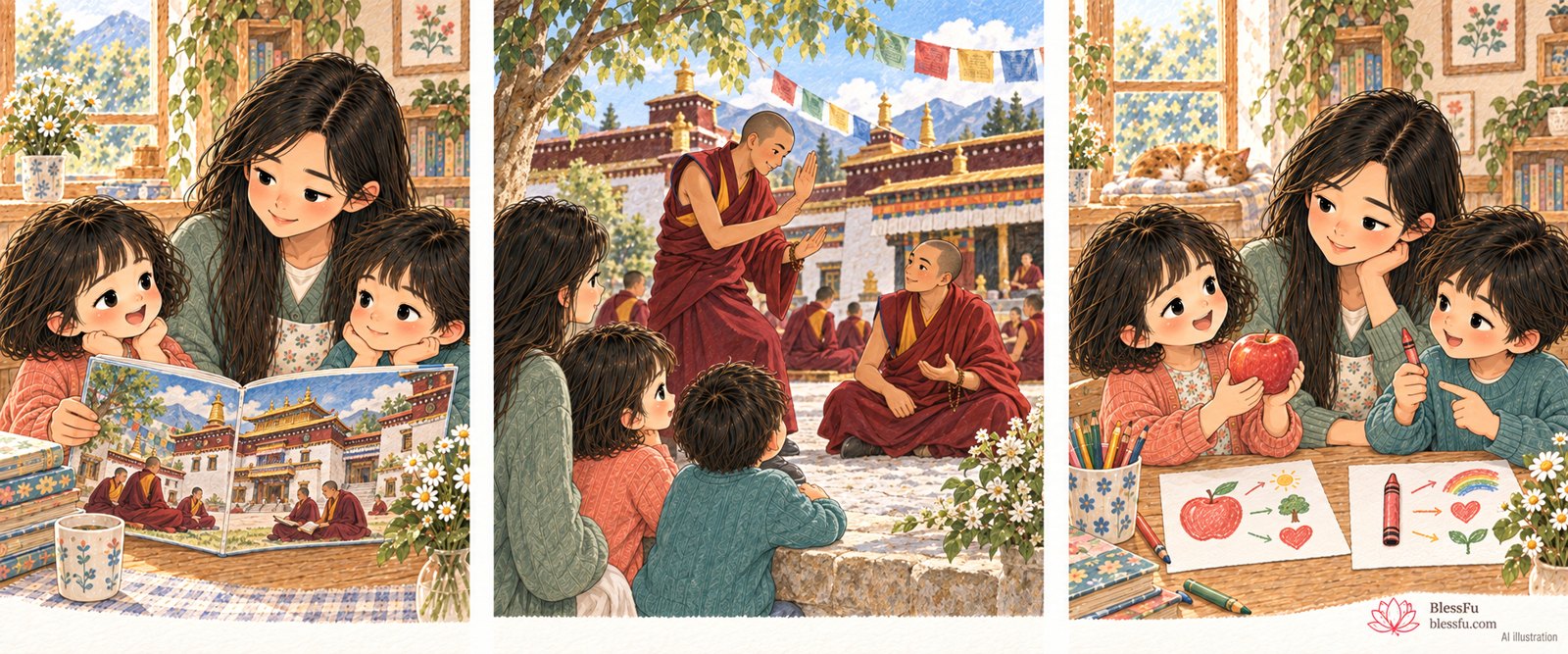 寺院里的学习与辩经 · 课程故事插画