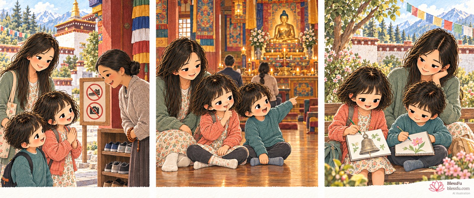 第一次走进寺院 · 课程故事插画