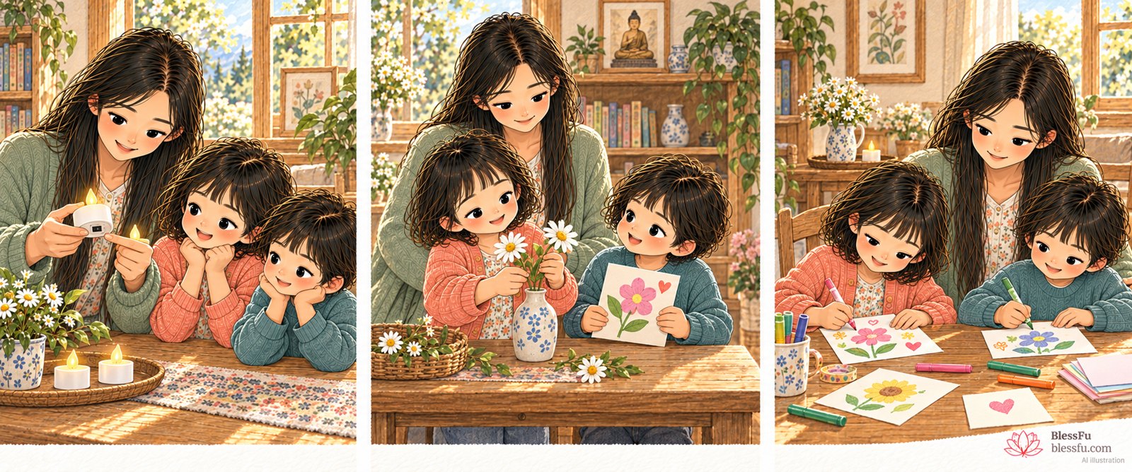 供灯与供花 · 课程故事插画