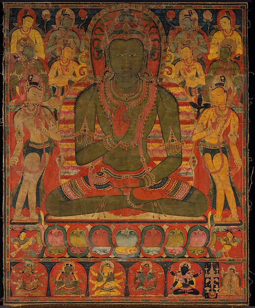 不空成就佛与八菩萨唐卡，约1200—1250年，西藏中部。